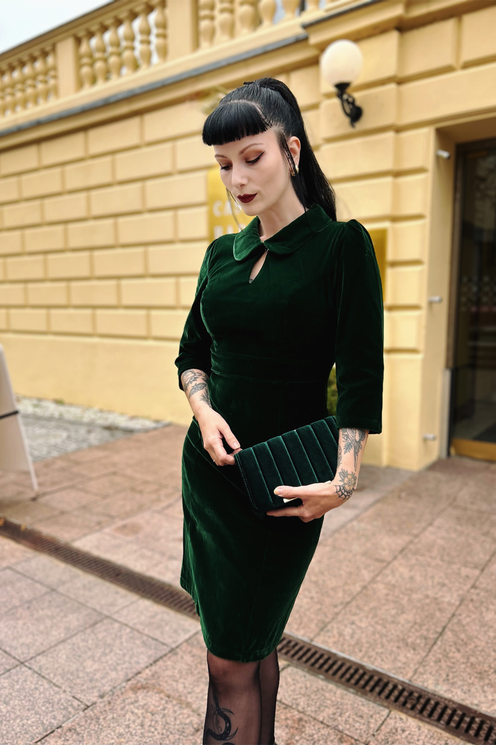 Glamorous Velvet Wiggle Dress in Dark Green